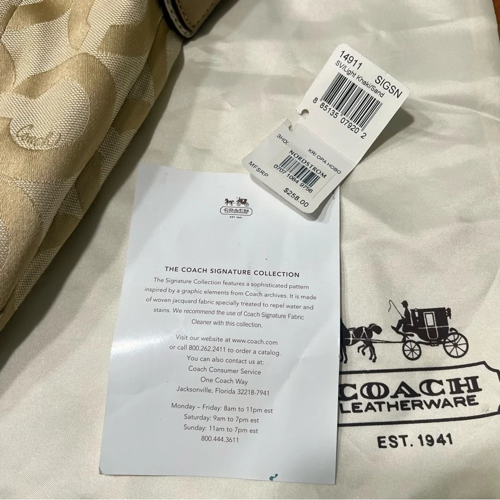 Coach Hobo Tan Shoulder Bag Signature Monogram Light Khaki Sand Lavender
